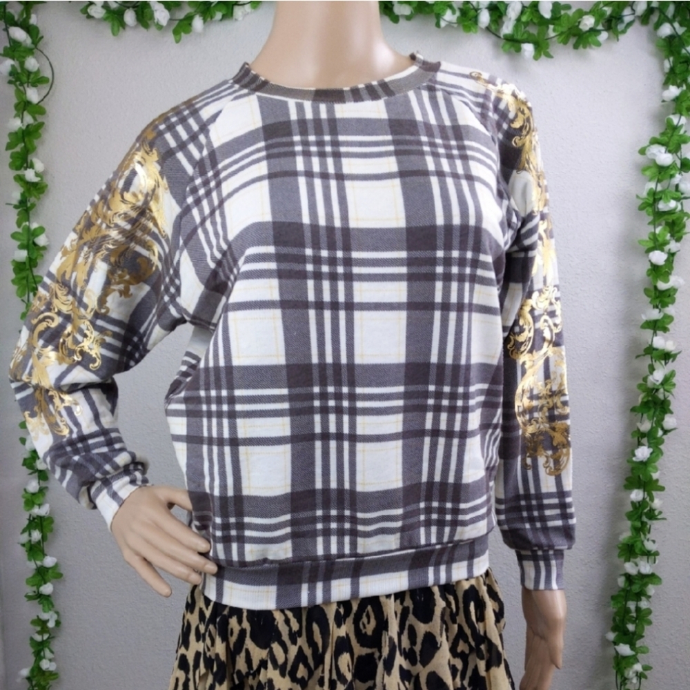 NWT WILDFOX SWEATSHIRT SWEATER Christmas  Golden PLAID